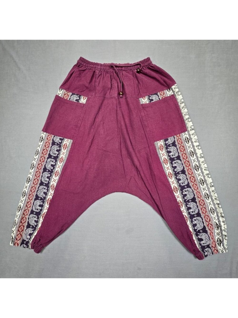 Harem Pants Elephant 100% Cotton Small Purple Elastic Waist Unisex Yoga